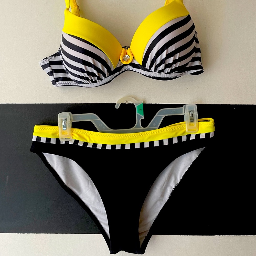 Black and white striped bikini